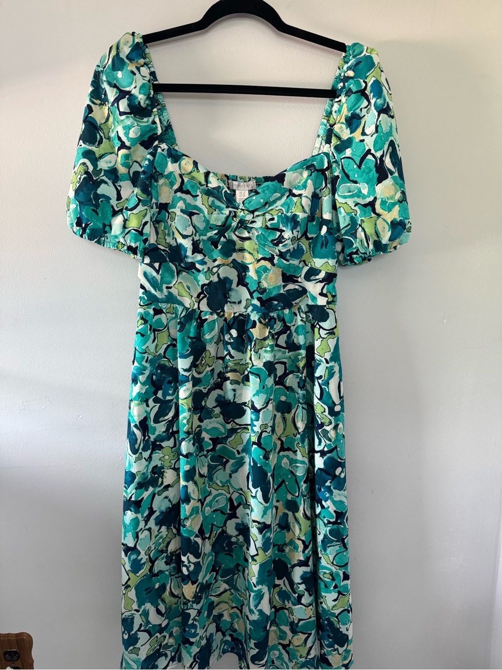 London Times Teal and Green Floral Midi Dress